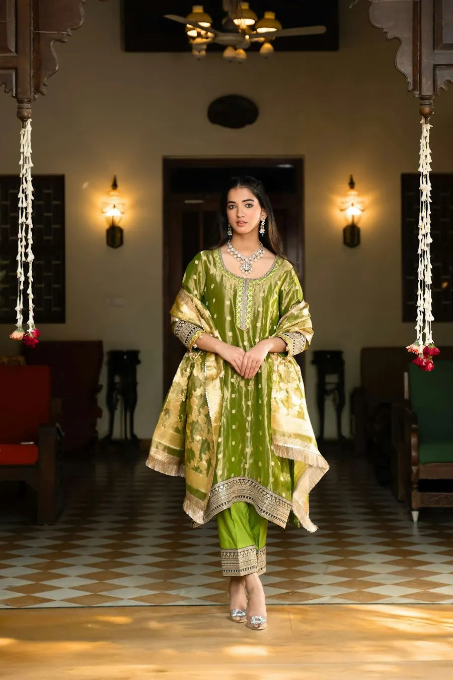 Graceful Green Block-Print Cotton Kurta Set - Effortless All-Day Glam