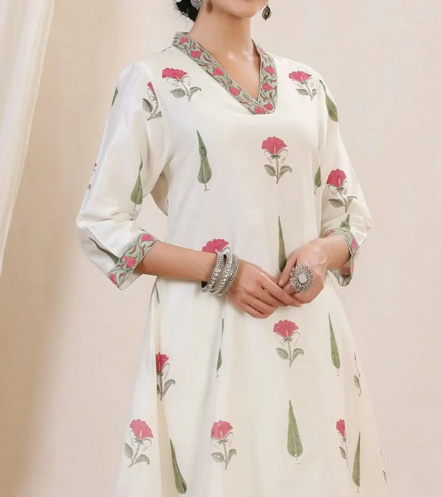 Floral White Muslin Kurti - Your New Favourite