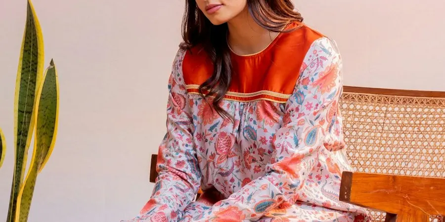 Floral Orange Silk Blend Kurta Set - Insta-Ready Look