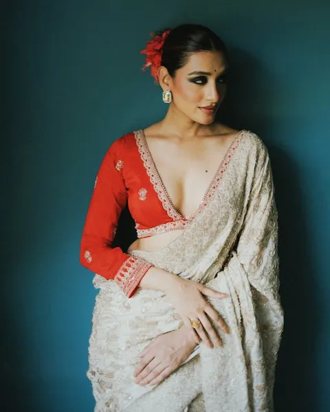 Embroidered White Georgette Saree - Insta-Ready Look