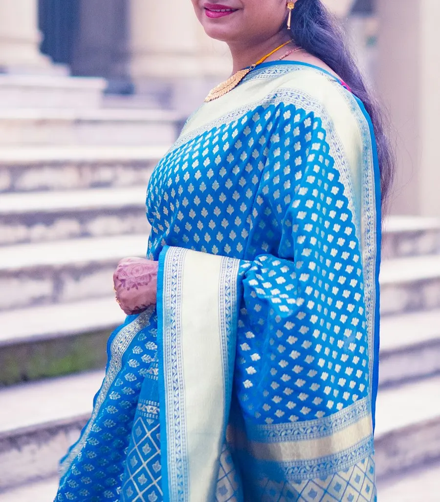 Luxe Blue Georgette Saree - Effortless All-Day Glam