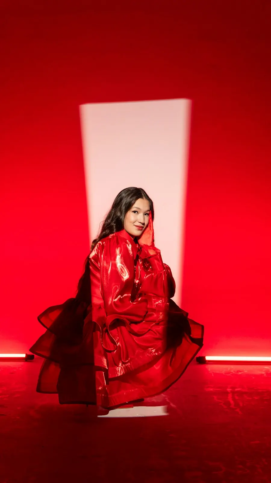 Graceful Red Crepe Dress - Insta-Ready Look