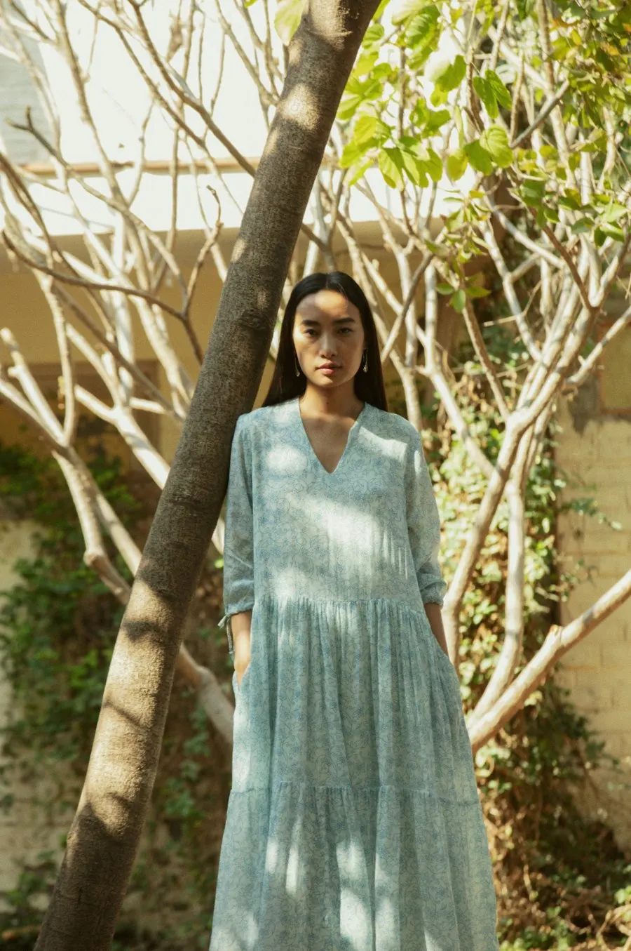 Graceful Blue Cotton Dress - Festive to Brunch Ready