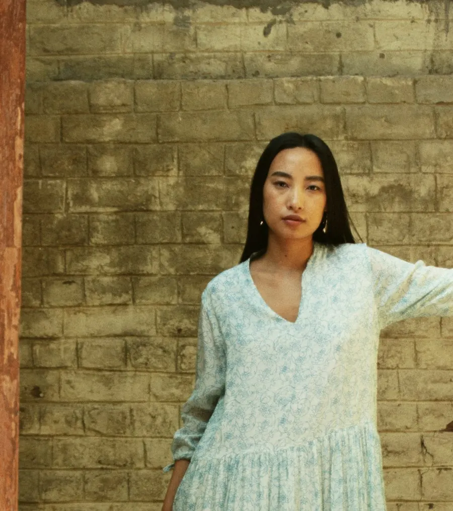 Graceful Blue Cotton Dress - Festive to Brunch Ready
