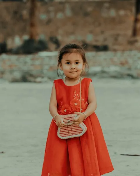 Playful Red Crepe Dress - Easy Wear for Busy Kids