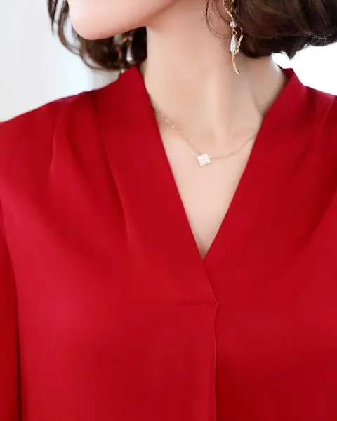 Signature Red Silk Blouse - Festive to Brunch Ready
