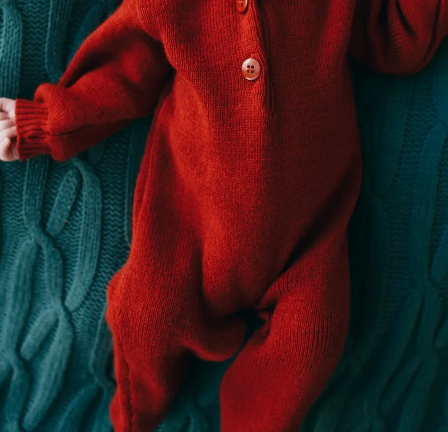 Comfy Red Knit Baby Romper - Play-All-Day Comfort