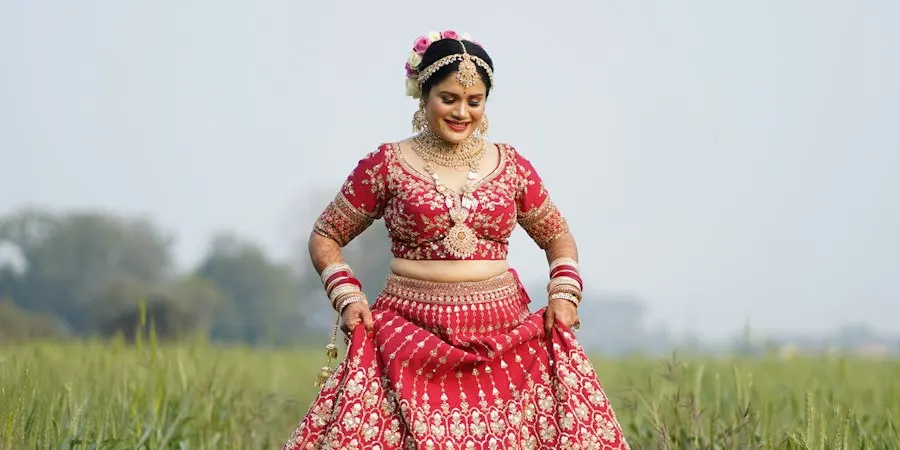Radiant Red Linen Blend Chaniya Choli - Dandiya Star Look