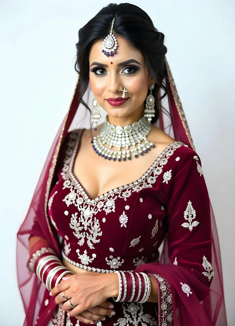 Bridal Maroon Velvet Lehenga Choli - Shine This Diwali