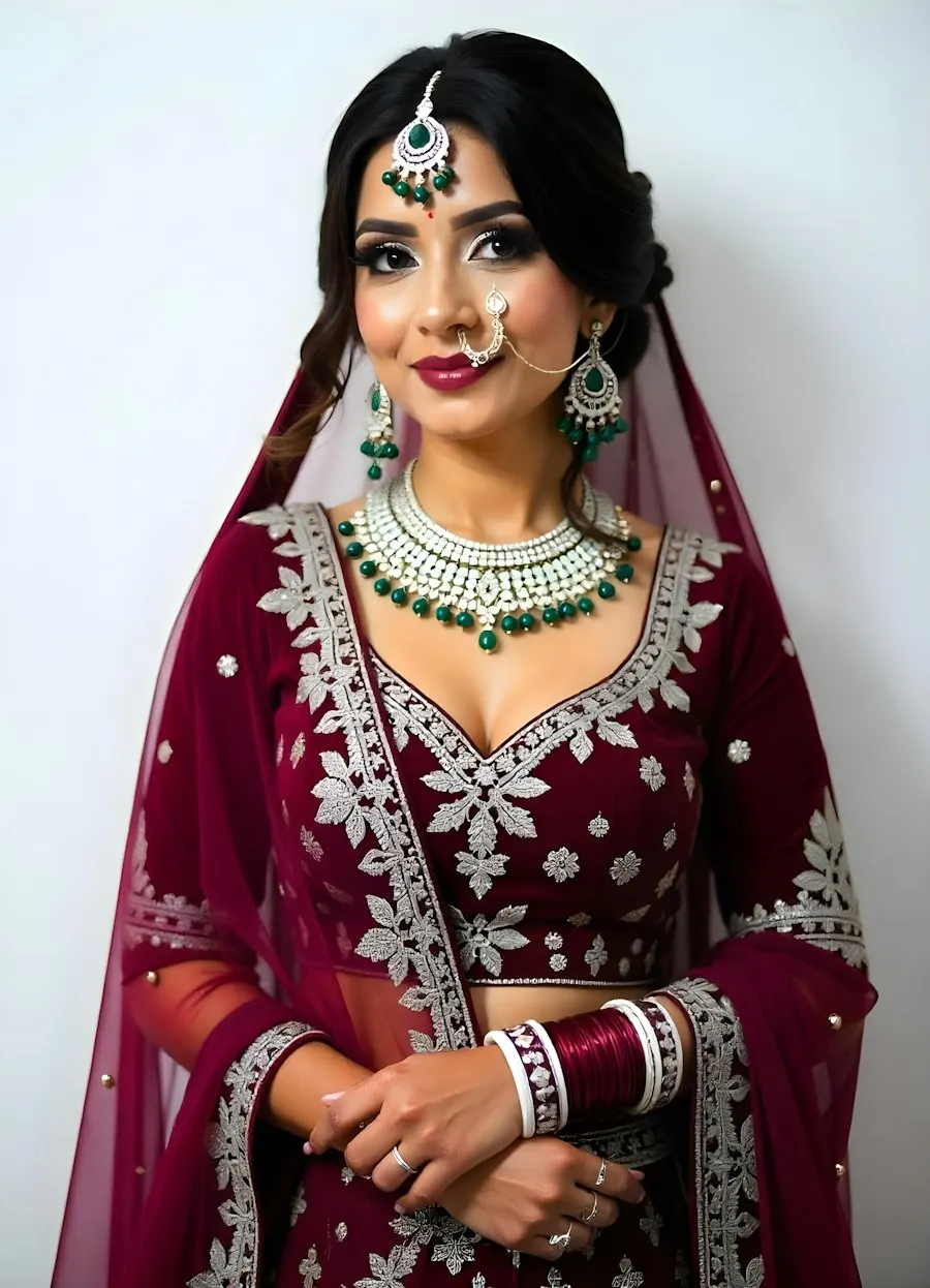 Bridal Maroon Velvet Lehenga Choli - Shine This Diwali