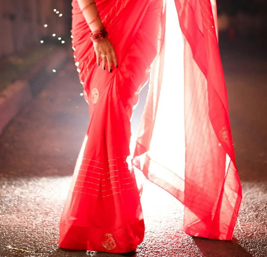 Handcrafted Red Georgette Saree - Diwali Glow
