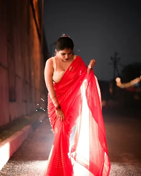 Handcrafted Red Georgette Saree - Diwali Glow