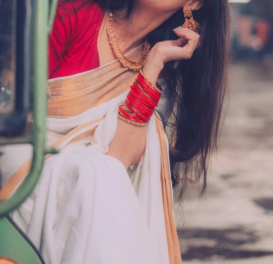 Heritage Gold Chiffon Saree - Classic Indian Charm