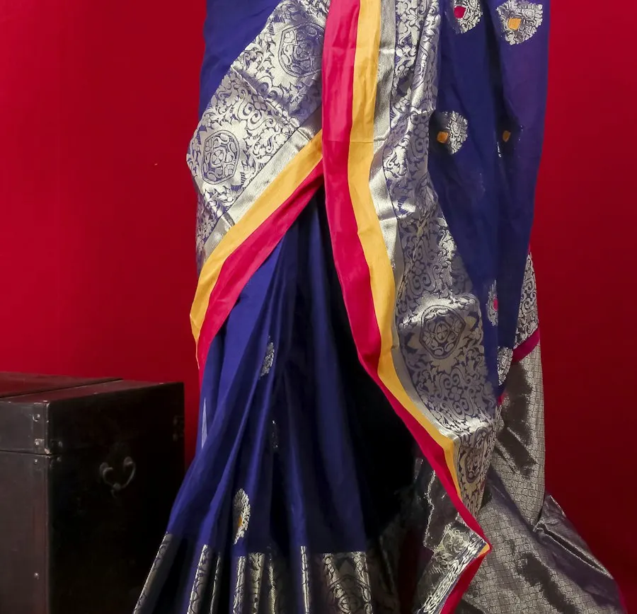 Heritage Blue Banarasi Silk Saree - Classic Indian Charm