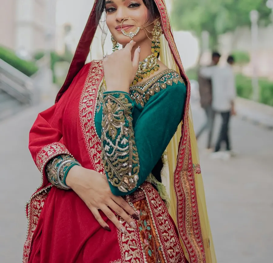 Regal Green Velvet Lehenga Set - Heritage Craft Look