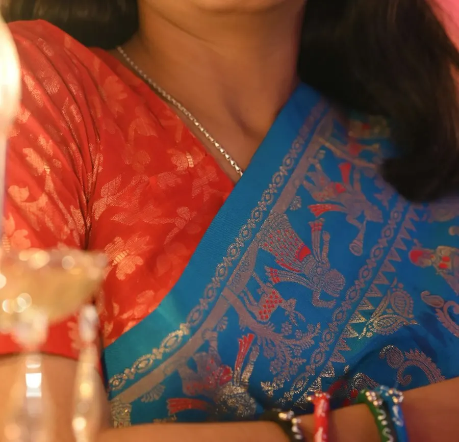 Handcrafted Blue Organza Saree - Diwali Family Favourite