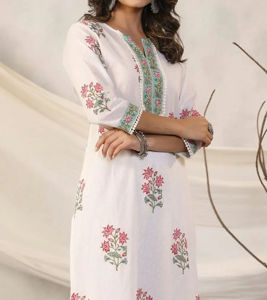 Floral White Silk Kurti - Made to Turn Heads