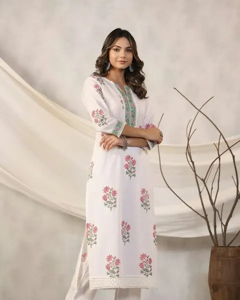 Floral White Silk Kurti - Made to Turn Heads