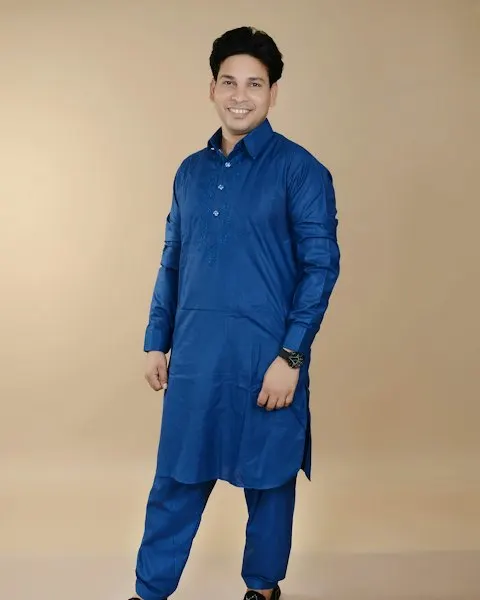 Smart Blue Silk Blend Kurta Set - Premium Feel, Easy Care